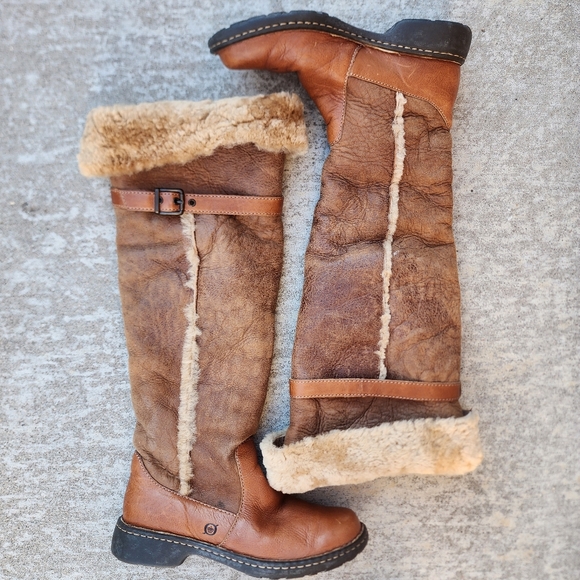 Born Shoes - Brown Oakdale Tall Leather Over The Knee Searling Boho Boots, Sz 8